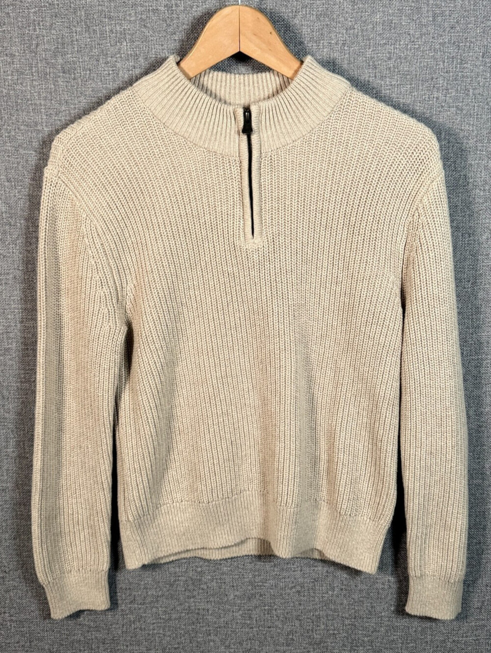 Gap Kids Boys Shaker Stitch Quarter Zip Sweater Large/10 Beige Heather NWT